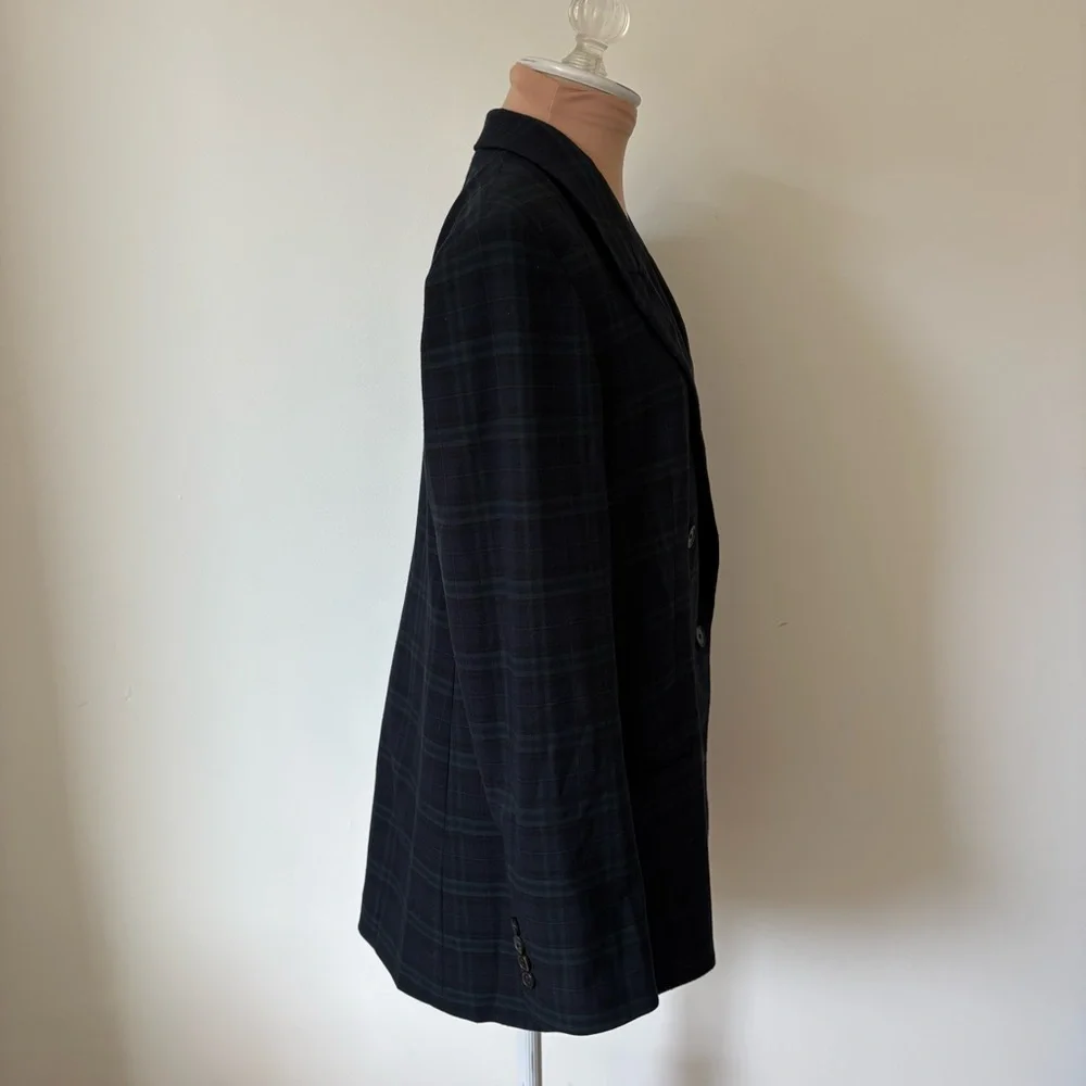Aritzia Babaton Samuel Double Breasted Navy Everest Green Plaid Blazer Size 6